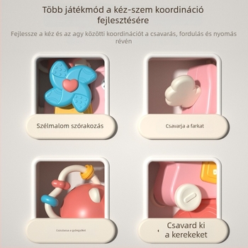 Oktató, multifunkcionális babajáték szívóval és karussellal, forgó szélmalommal, csúszó autóval, műanyagból, 0–3 éveseknek