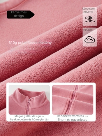 Lányoknak szóló mellény, téli vastag fleece, 100% poliészter, cipzáras zárás, casual kardigán stílus, kapucni nélkül