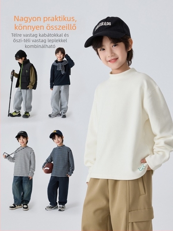 Gyermekeknek szóló póló, Koreai stílus, Német fleece, Poliészter 81,4%, Magas gallér