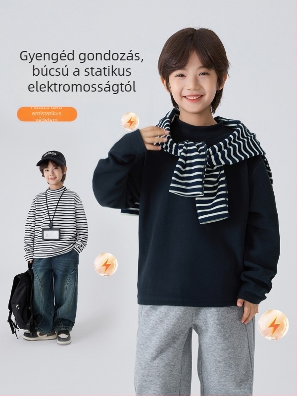 Gyermekeknek szóló póló, Koreai stílus, Német fleece, Poliészter 81,4%, Magas gallér