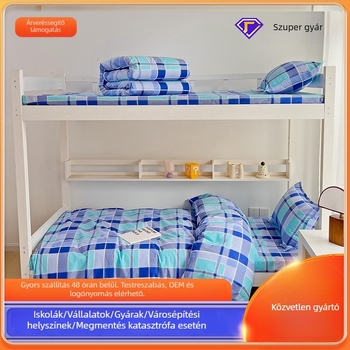 100% pamutból készült, három darabos kollégiumi ágynemű készlet, csíkos mintázat; anyag sűrűsége: 133x72; szálak: 30s; reakciós nyomtatás és festés; sima szövés; testreszabás elérhető; Junshengda