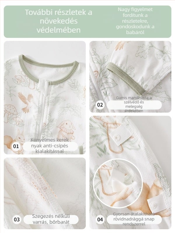 Alvózsák gyerekeknek – bambusz rostból készült anyag, szintetikus töltet, levehető ujjak, négy évszakos használat, rajzfilmszerű mintával