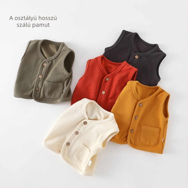 Gyerekeknek készült pamut mellény, ujjatlan, casual/cardigan stílus, egyszínű, 60% pamut