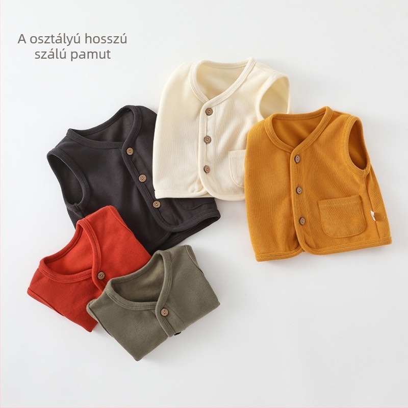 Gyerekeknek készült pamut mellény, ujjatlan, casual/cardigan stílus, egyszínű, 60% pamut
