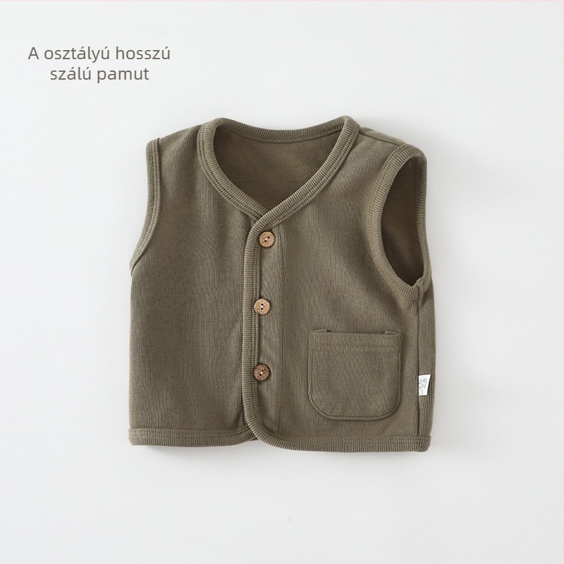 Gyerekeknek készült pamut mellény, ujjatlan, casual/cardigan stílus, egyszínű, 60% pamut