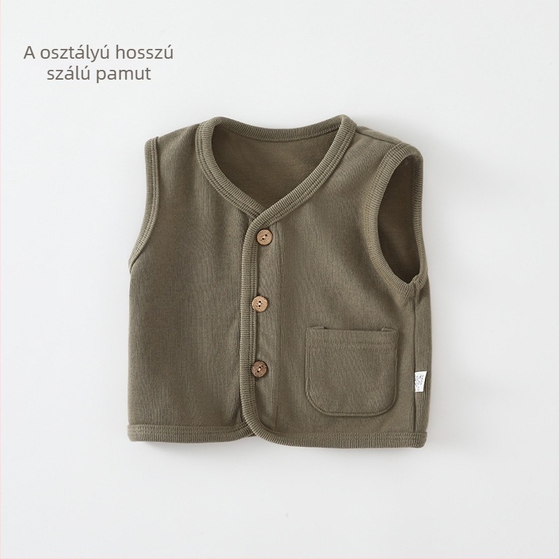 Gyerekeknek készült pamut mellény, ujjatlan, casual/cardigan stílus, egyszínű, 60% pamut