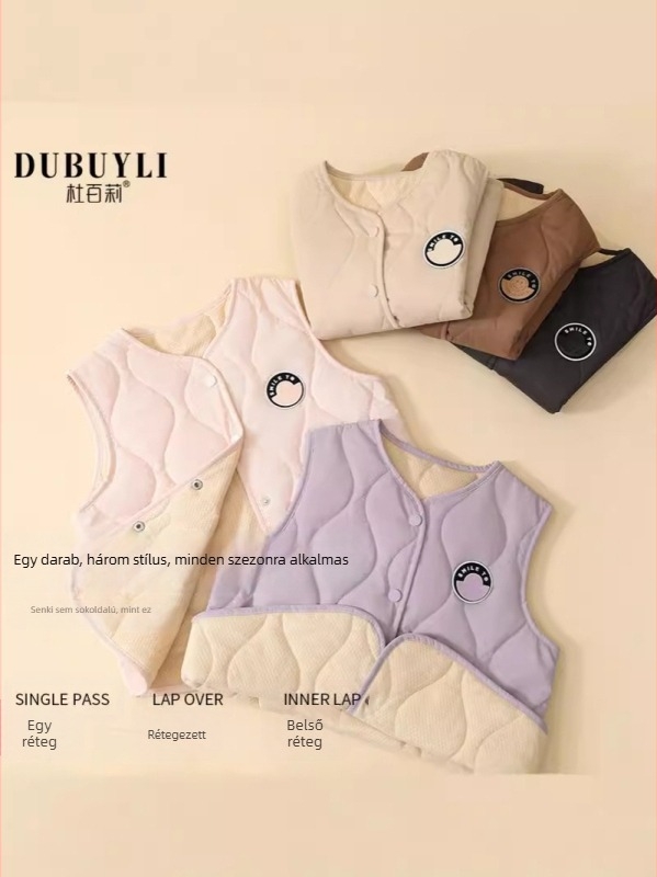 Uniszex gyerekeknek szóló mellény-kardigán, vastag gyapjúkeverék, állat- és mesefigurás mintázat, gombos zárás, pamut bélés