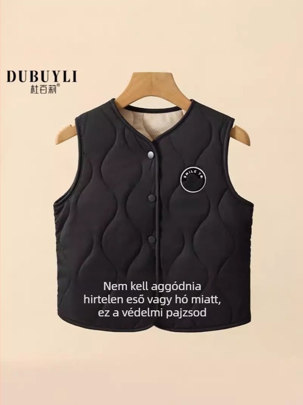 Uniszex gyerekeknek szóló mellény-kardigán, vastag gyapjúkeverék, állat- és mesefigurás mintázat, gombos zárás, pamut bélés