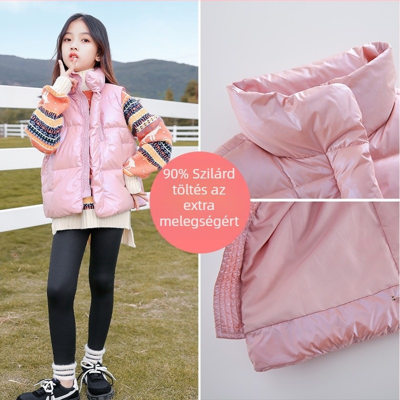 Lányoknak szóló kacsa tollal töltött mellény, koreai stílus, ujjatlan, középméretű, laza szabás