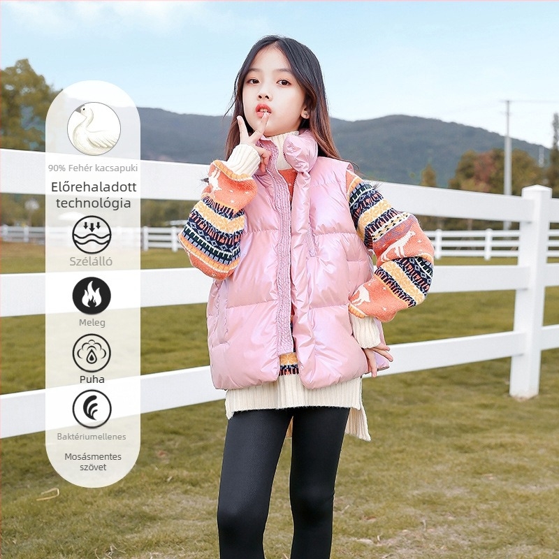 Lányoknak szóló kacsa tollal töltött mellény, koreai stílus, ujjatlan, középméretű, laza szabás