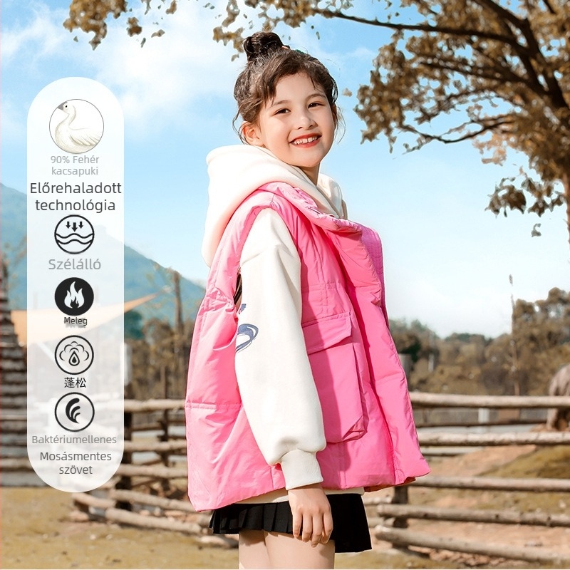 Lányoknak szóló kacsa tollal töltött mellény, koreai stílus, ujjatlan, középméretű, laza szabás