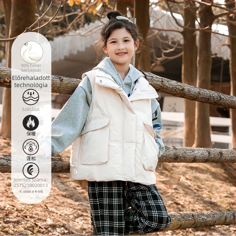 Lányoknak szóló kacsa tollal töltött mellény, koreai stílus, ujjatlan, középméretű, laza szabás