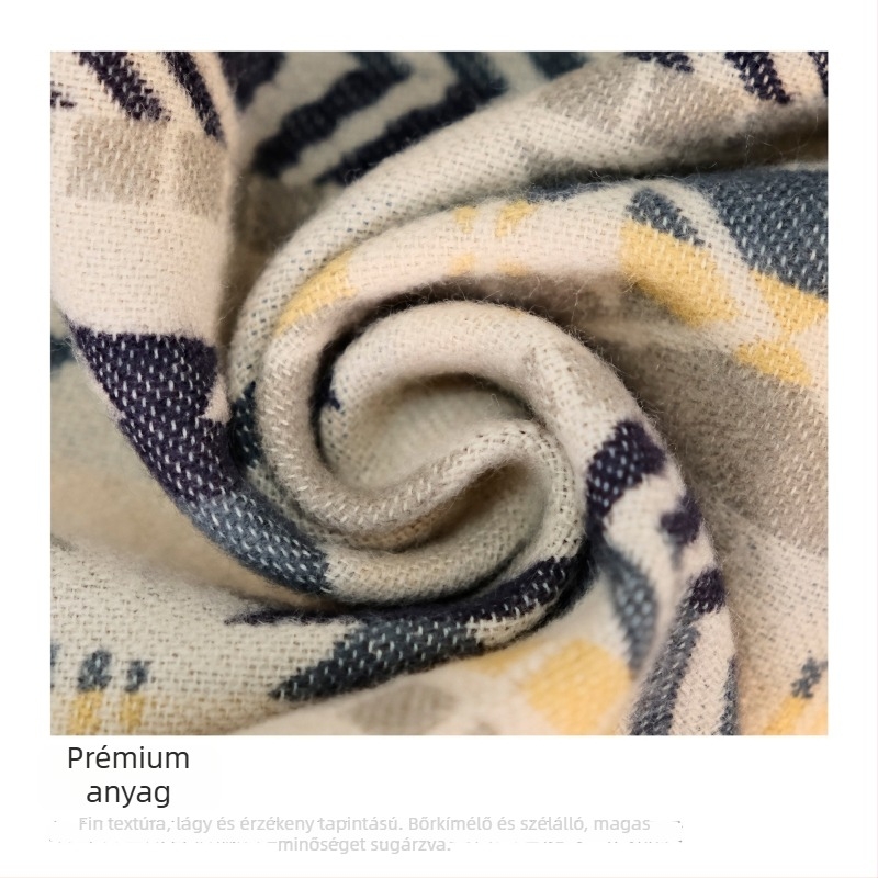 Női váll-sál poncsó, poliészter, geometriai minta, retro etnikus stílus, jacquard szövés