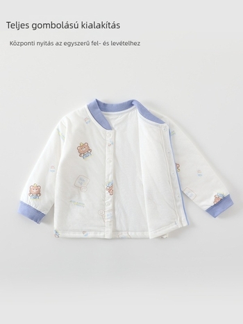 Gyermekeknek szóló pamut tömött 2 részes szett ősz-télre, uniszex, vastagított, Crown Bear nyomtatás