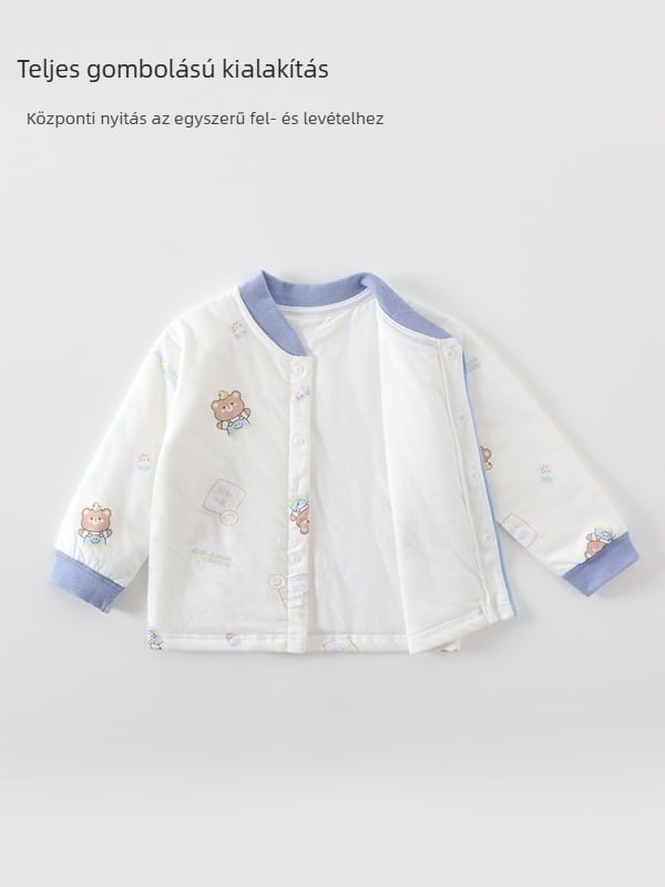 Gyermekeknek szóló pamut tömött 2 részes szett ősz-télre, uniszex, vastagított, Crown Bear nyomtatás