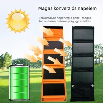 10W hordozható összecsukható napelemes panel, 4 részes kialakítás, kempingezéshez és kültéri használathoz, USB töltés