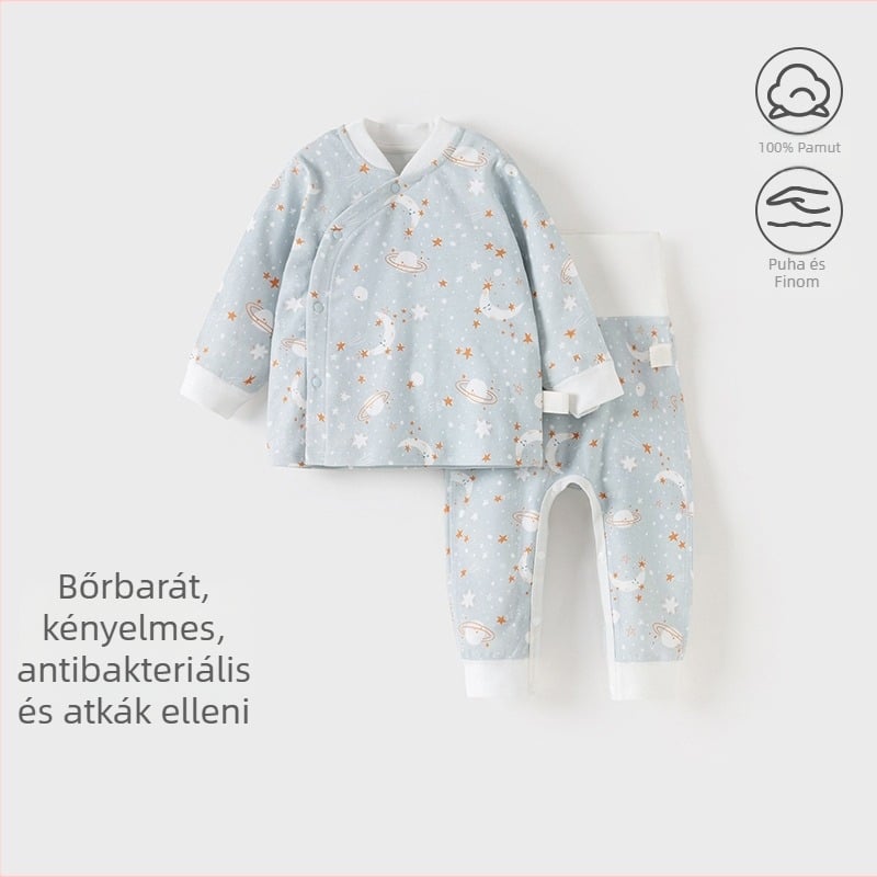 Gyermekek pamut kétrészes alsónemű készlet, kerek nyakú, 100% pamut, 1–3 éveseknek (80–100 cm), tavasz–ősz