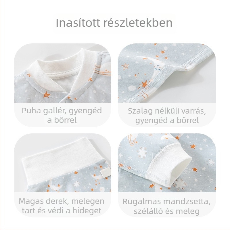 Gyermekek pamut kétrészes alsónemű készlet, kerek nyakú, 100% pamut, 1–3 éveseknek (80–100 cm), tavasz–ősz