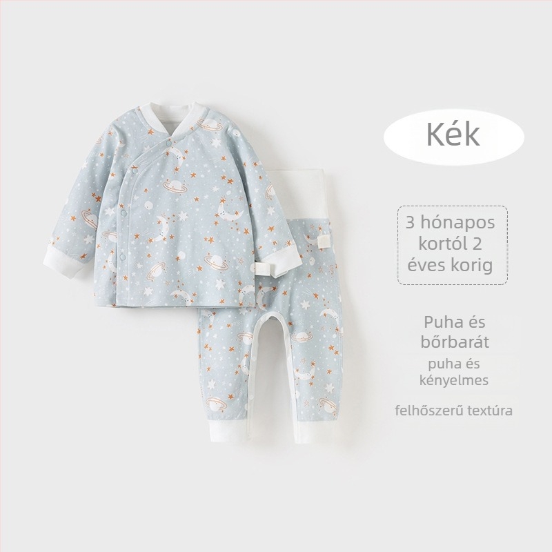 Gyermekek pamut kétrészes alsónemű készlet, kerek nyakú, 100% pamut, 1–3 éveseknek (80–100 cm), tavasz–ősz