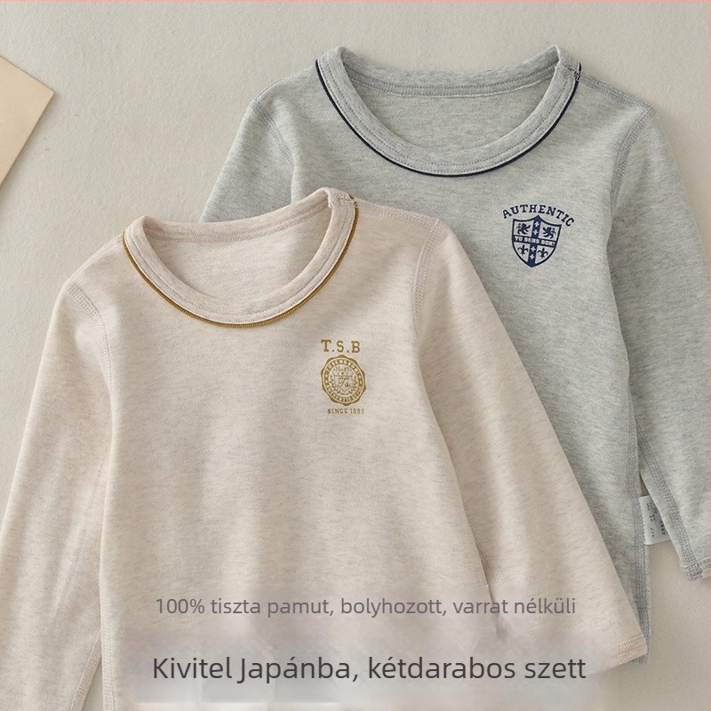 3–8 éveseknek szánt fiú hosszú ujjú pamut felső, 100% pamut, bolyhos belső, kerek nyakú, tavasz és ősz