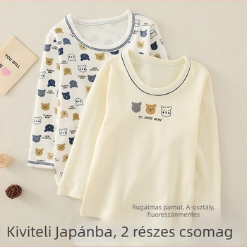 Fiúknak szóló hosszú ujjú felső, rajzfilmszerű medve motívummal, 95% pamut, kerek nyakú, 3–8 éveseknek (100–140 cm)