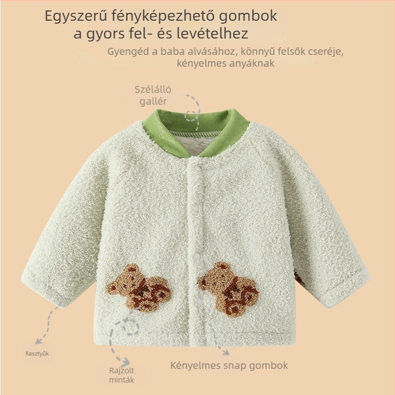 Két darabos gyerek pizsama Sherpa béléssel; vastag és meleg; karikatúra minta; 1–3 éveseknek; téli, őszi és tavaszi időszakban