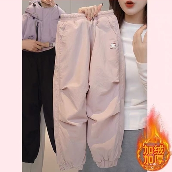 Lányoknak készült szélálló, meleg Soft-Shell nadrág fleece-beléssel, téli viselet — poliészter, középmagas derekú
