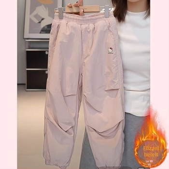 Lányoknak készült szélálló, meleg Soft-Shell nadrág fleece-beléssel, téli viselet — poliészter, középmagas derekú
