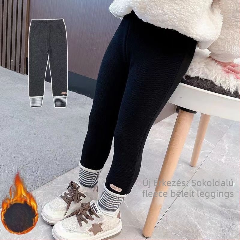 Lányoknak szóló fleece-belelt leggings téli szezonra, csíkos varrás, középmagas derekú, poliészter 95%