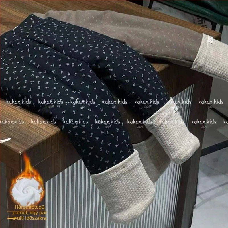 Gyerekek termikus nadrág koreai stílusban, virágmintás, fleece belsővel, 93% pamut
