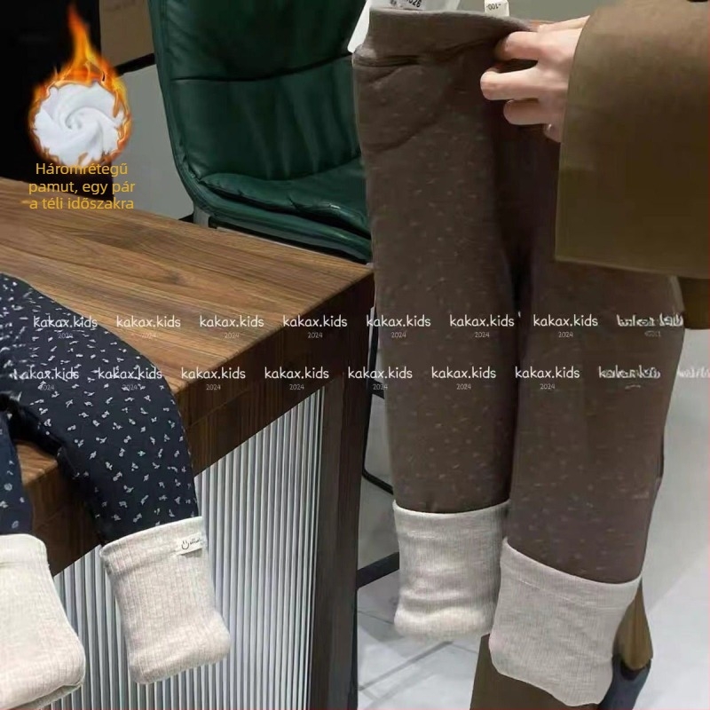 Gyerekek termikus nadrág koreai stílusban, virágmintás, fleece belsővel, 93% pamut