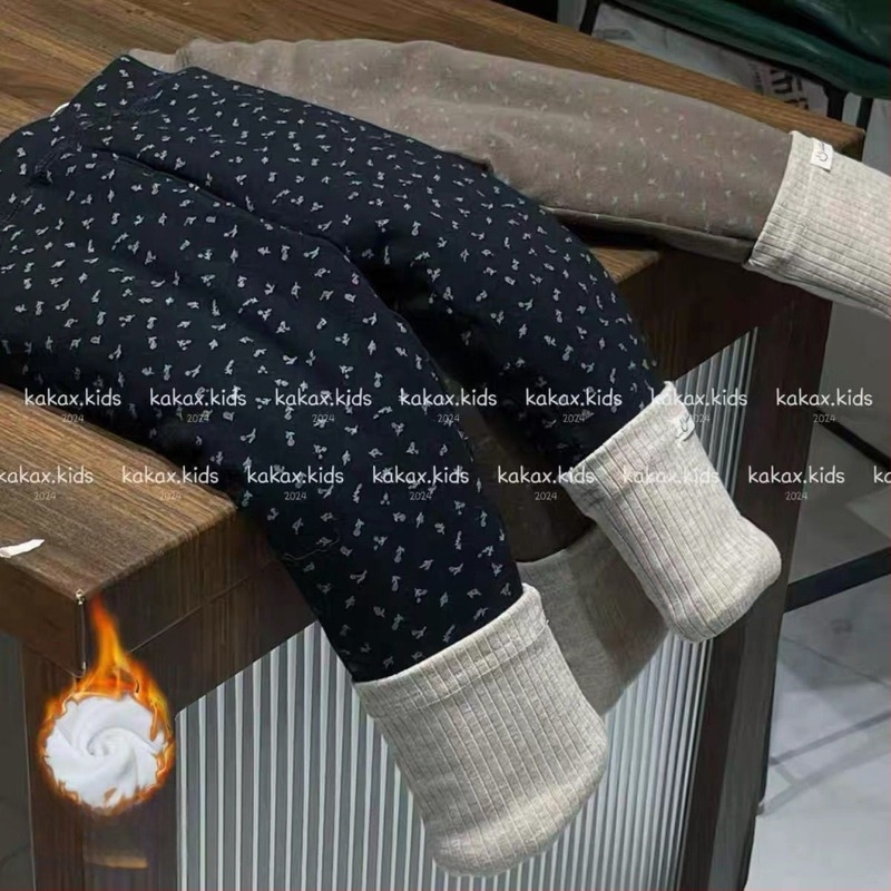 Gyerekek termikus nadrág koreai stílusban, virágmintás, fleece belsővel, 93% pamut
