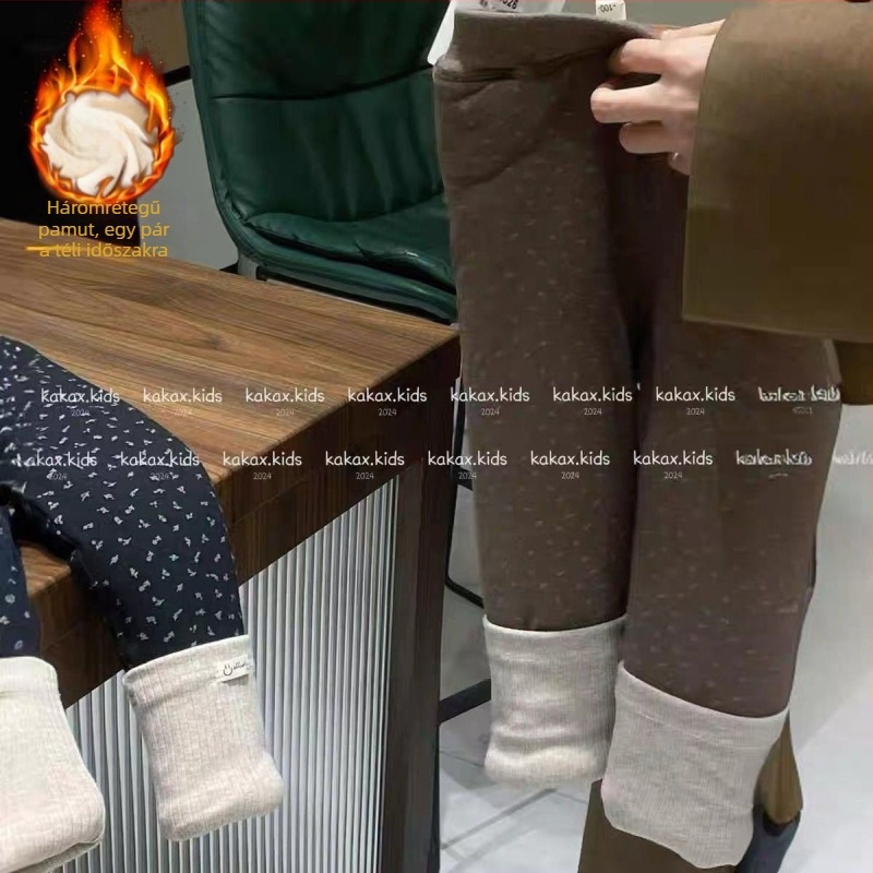Gyerekek termikus nadrág koreai stílusban, virágmintás, fleece belsővel, 93% pamut