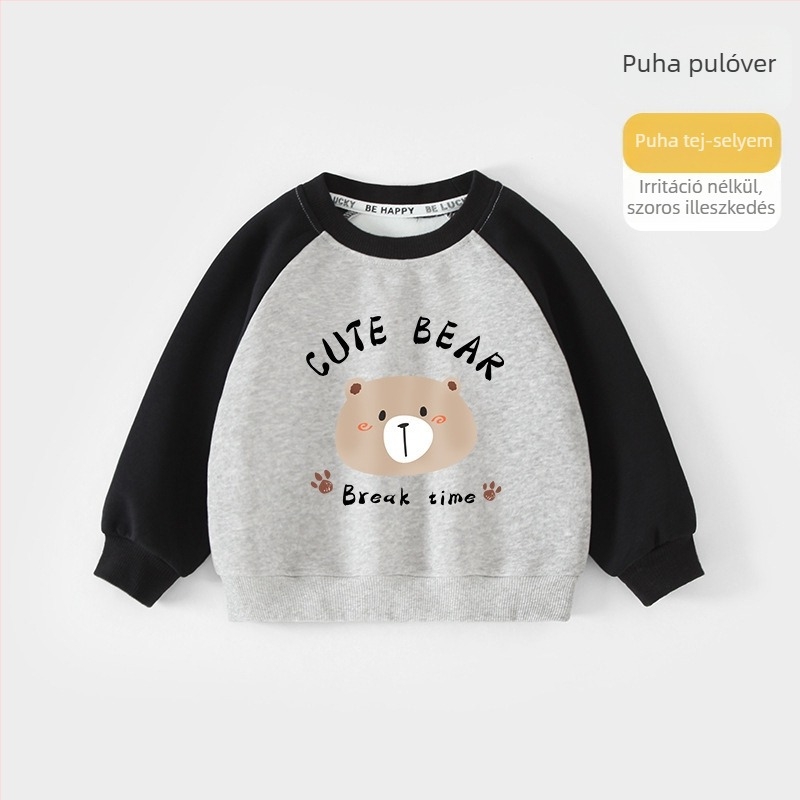 Gyerekeknek készült fleece-bélelt, vastag pulóver, uniszex, hosszú ujjú