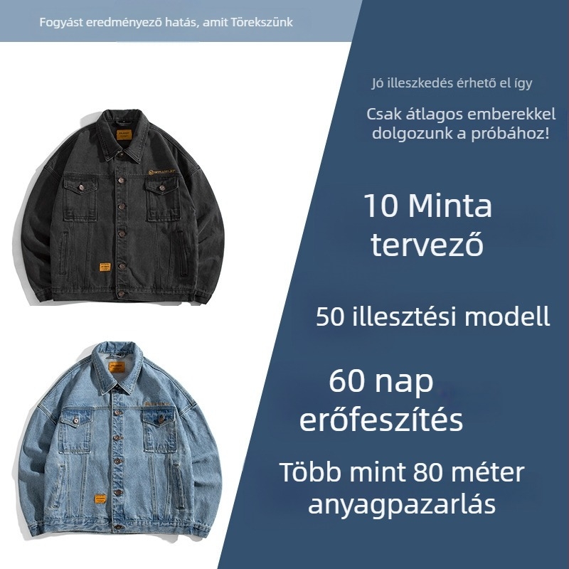 Férfi pamut‑keverék dzseki, lazán szabott, geometriai mintázat, reveres gallér, egysoros zárás