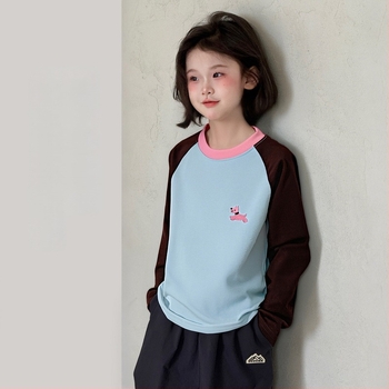 Lányoknak szóló póló, koreai stílus, 100% pamut, hosszú ujjú, kerek nyakú, tavasz–őszi szezon