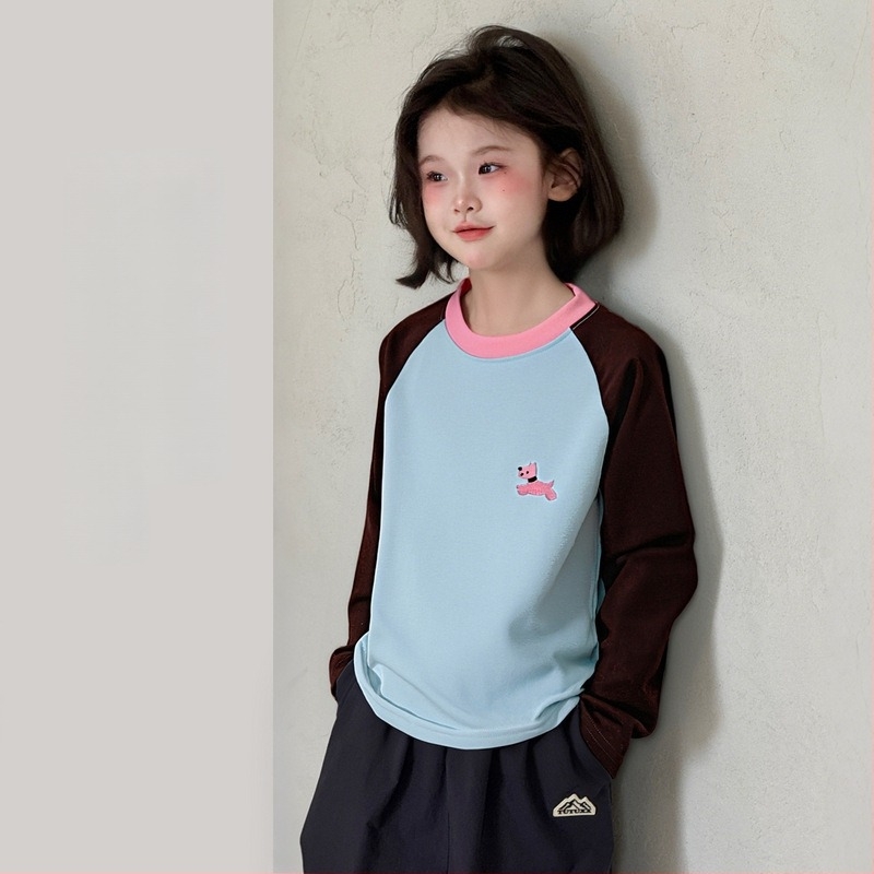Lányoknak szóló póló, koreai stílus, 100% pamut, hosszú ujjú, kerek nyakú, tavasz–őszi szezon