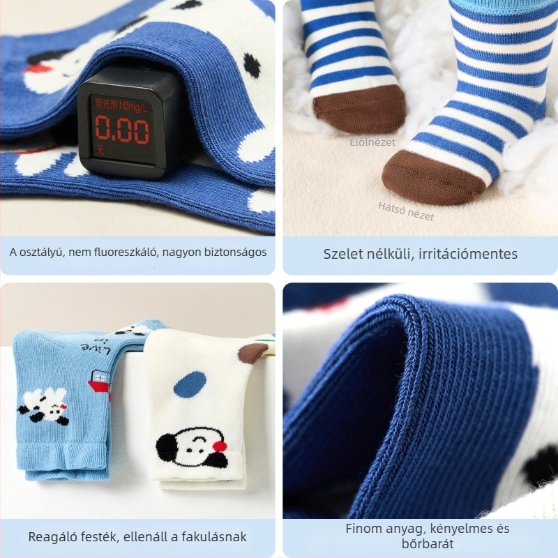Nido Bear Gyerek zokni – rövid cső, varrat nélküli, minta Cartoon betűkkel, 79,2% pamut, 17,7% nylon, 3,1% spandex, AW2503