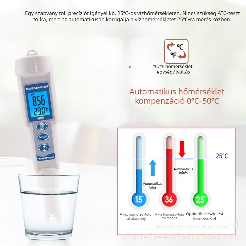 PH-3508 Hordozható vízminőség-analizáló: pH és összes keménység; mérési tartomány 0–14 pH; pontosság 0,01 pH