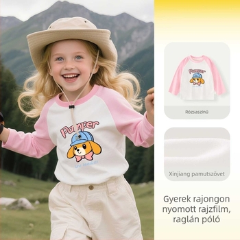 Gyerekek hosszú ujjú póló, 100% pamut, kerek nyakú, rajzfilm mintával, uniszex, 3–8 éveseknek
