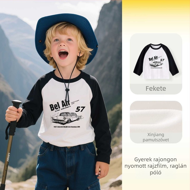 Gyerekek hosszú ujjú póló, 100% pamut, kerek nyakú, rajzfilm mintával, uniszex, 3–8 éveseknek