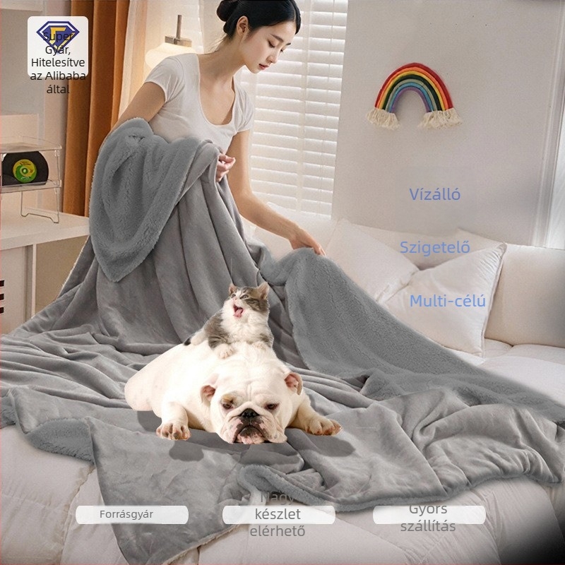 Háziállat takaró macskáknak és kutyáknak, vízálló, dupla rétegű flanel, egész éves meleg, egyszínű, 300–500 g poliészter