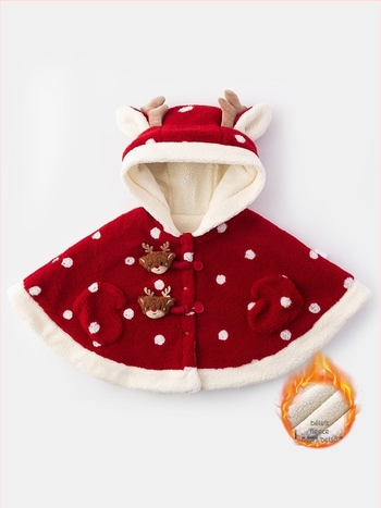 Gyerekek kapucnis, vastag pöttyös köpönyeg, szőrme bélésével, patentos záródással, téli viselet