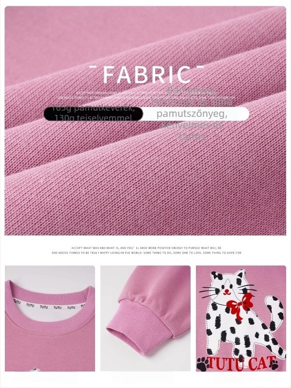 Lányoknak szóló pamut pulóver, koreai stílus, kerek nyakú, hosszú ujjú, mintázat cartoon és betűk, 3–8 éveseknek