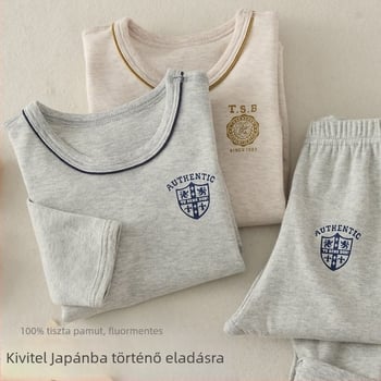 100% pamutból készült gyerekeknek meleg készlet, őszre és télre — kereknyakú felső és normál vastagságú alsóruha