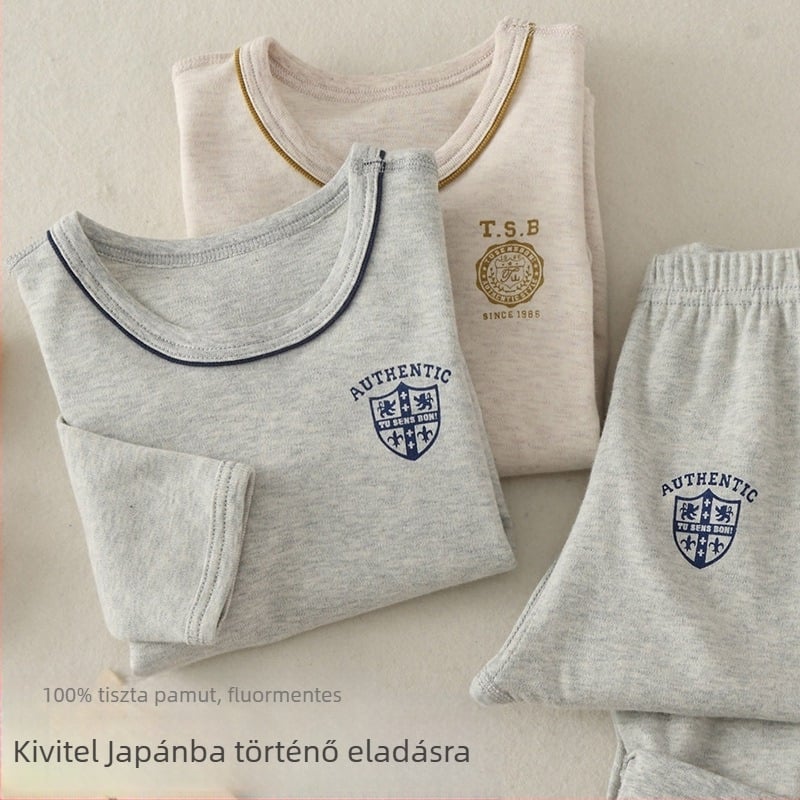 100% pamutból készült gyerekeknek meleg készlet, őszre és télre — kereknyakú felső és normál vastagságú alsóruha