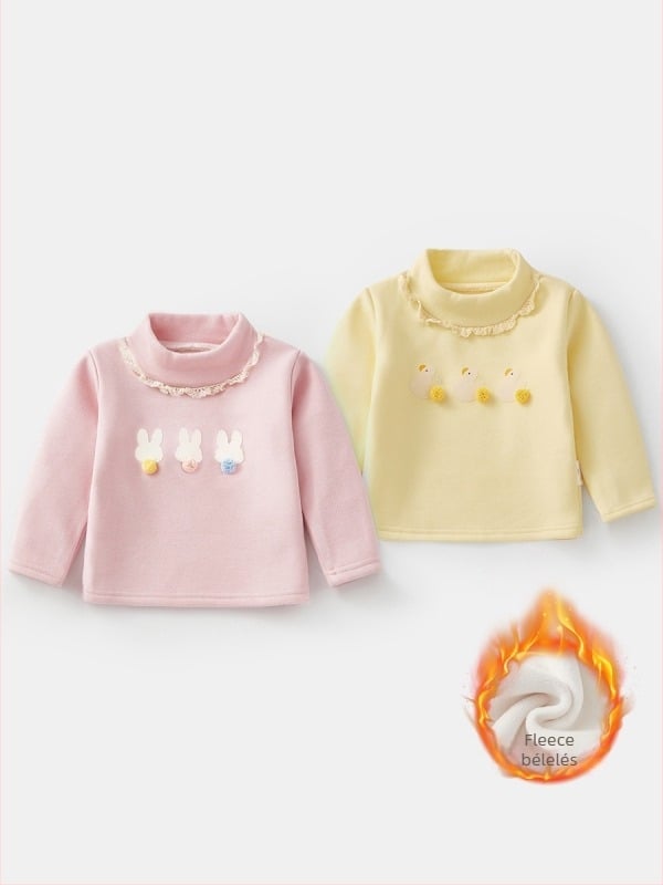 Baba lányok alapkialakítású felső fleece-béléssel, vastag és meleg, hosszú ujjú, félmagas gallér, őszi–téli