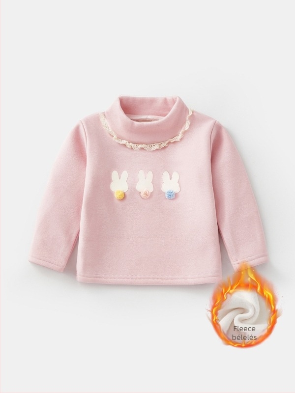 Baba lányok alapkialakítású felső fleece-béléssel, vastag és meleg, hosszú ujjú, félmagas gallér, őszi–téli