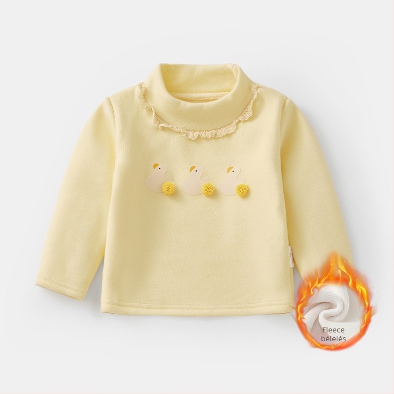 Baba lányok alapkialakítású felső fleece-béléssel, vastag és meleg, hosszú ujjú, félmagas gallér, őszi–téli