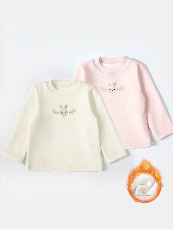 Lányoknak készült fleecével bélelt vastag kereknyakú slim-fit felső, hosszú ujjú, 92,8% poliészter, téli–őszre